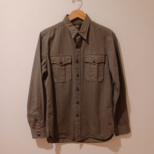 Double RRL Ralph Lauren Western Military Shirt Olive Green Button Front Men's M